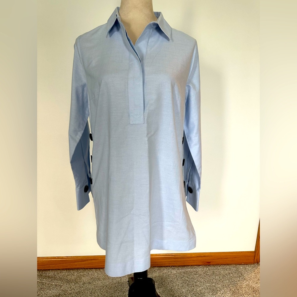 Chicos 100% cotton tunic top light blue 3/4 length sleeves